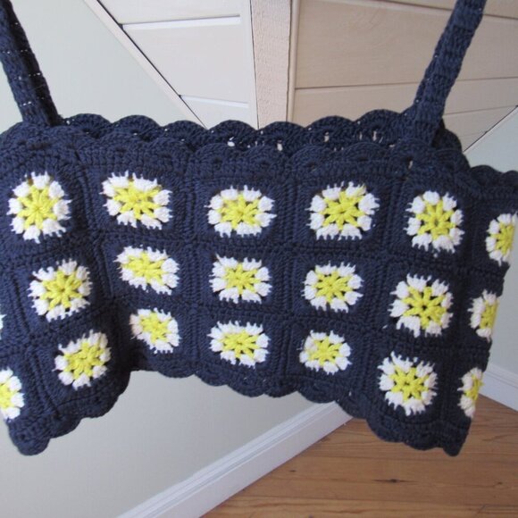 BP. Daisy Crochet Tank Top XS Navy Yellow White - Picture 6 of 10